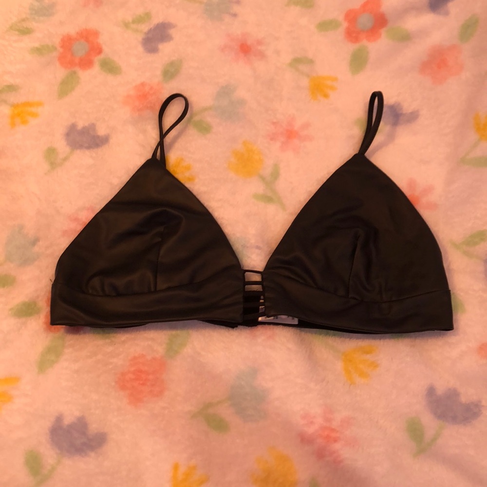 Black leather bralette